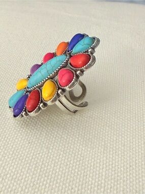 Multi-Color Turquoise Cluster Statement Ring - Women Jewelry